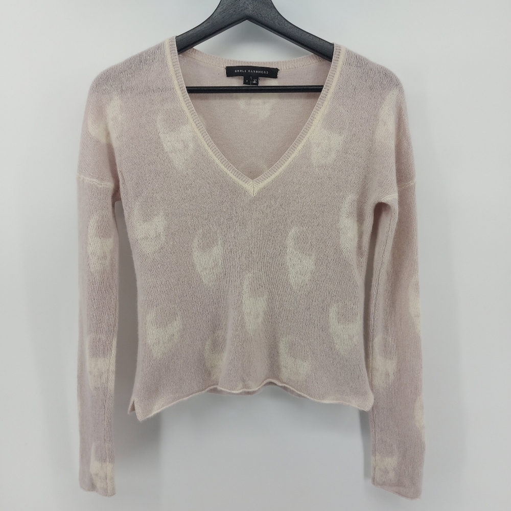 Skull Cashmere Skull V Neck Swater Size Small Pink